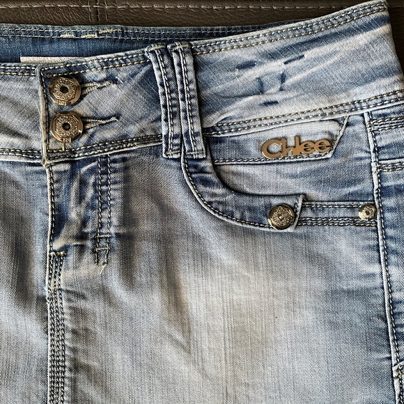 GOURD Jeans Y2K Denim Micro Mini Skirt Fringe Hippie Boho Distressed Blue 28 M - Picture 3 of 9